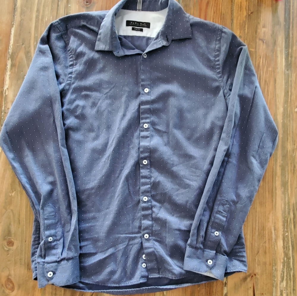 Mens Zara Man Long Sleeve Blue Pendot Shirt